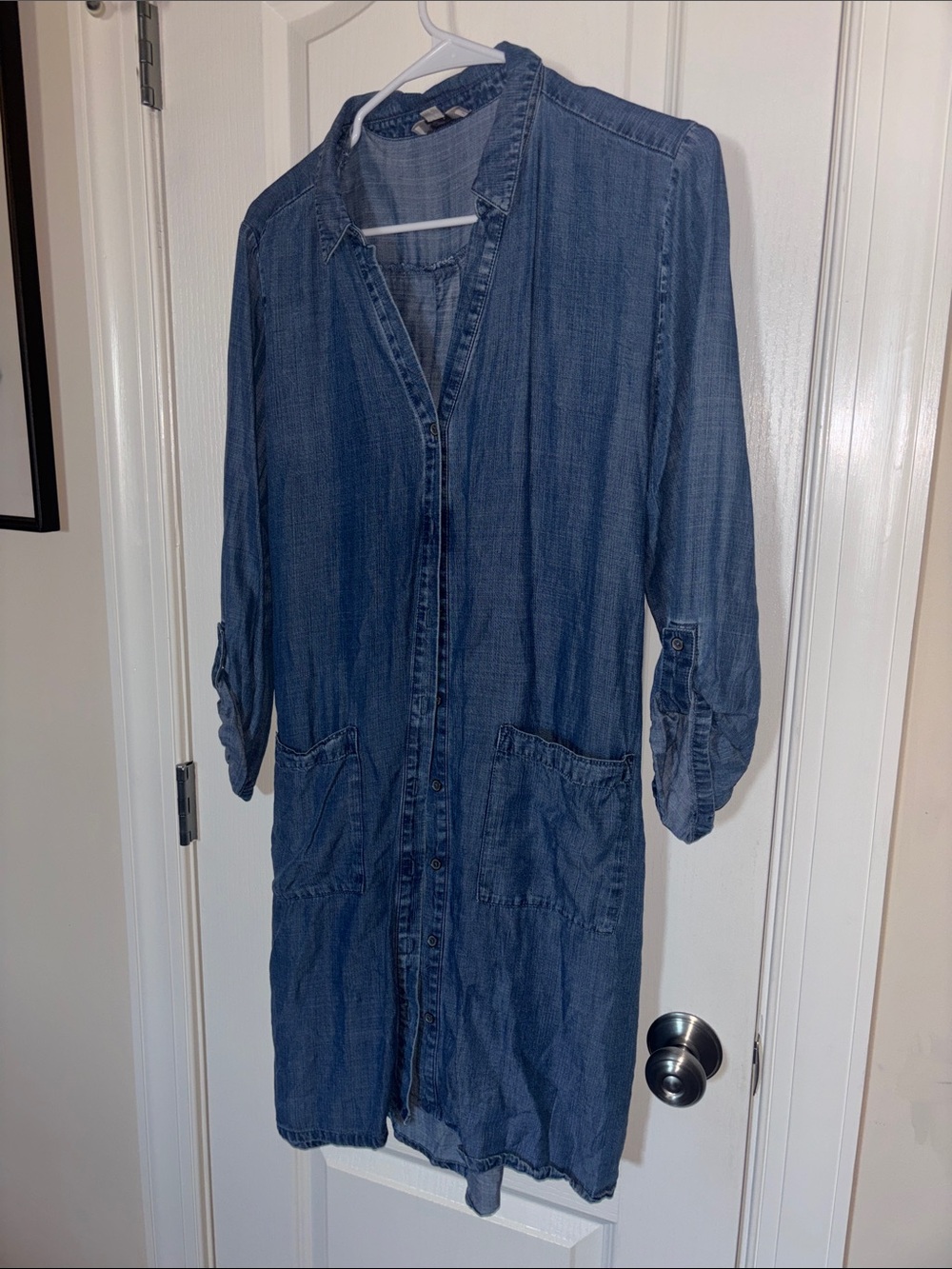 LOFT Lightweight Chambray Shirt Dress in Medium Blue